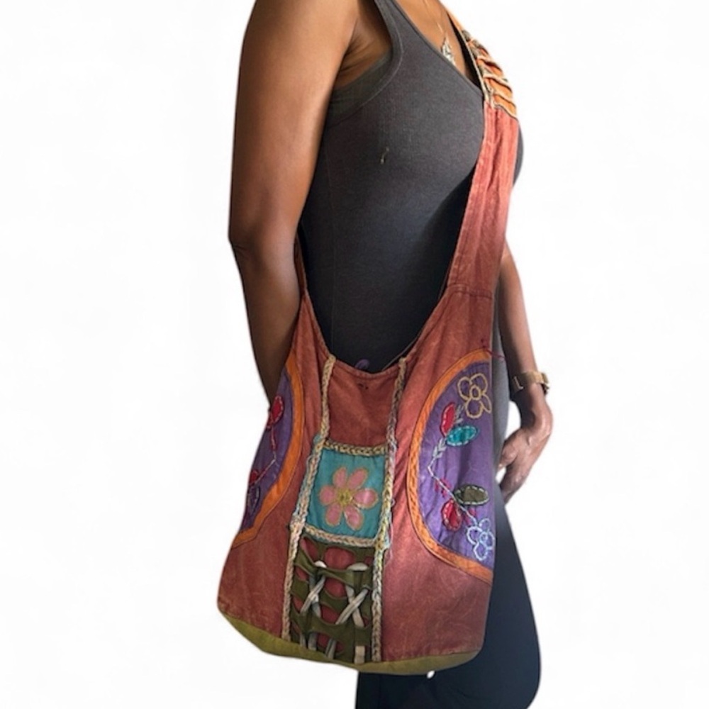 Boho Embroidered Rust Hobo Shoulder Bag